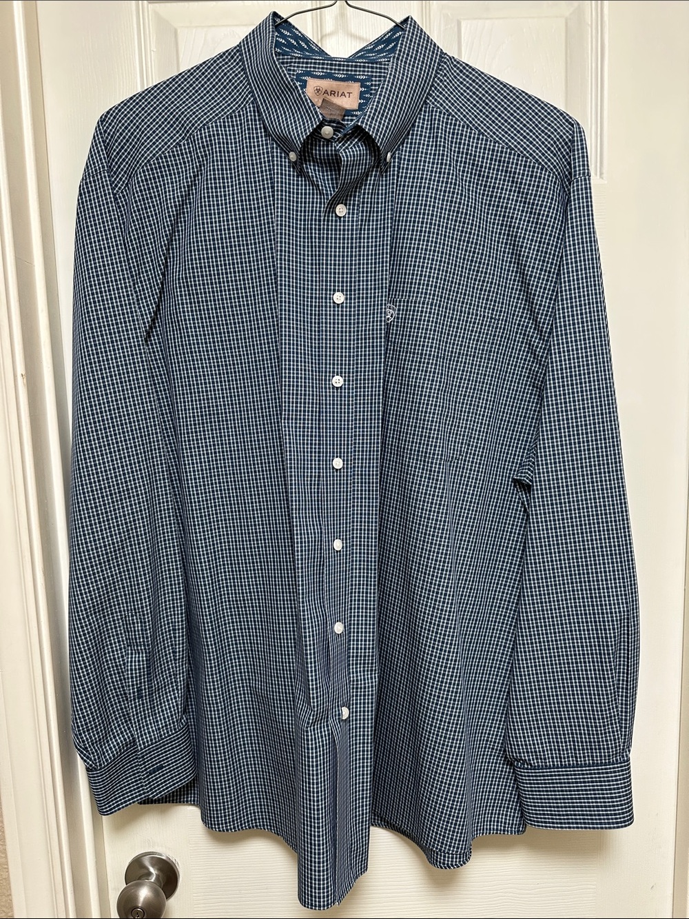 Ariat Men's Navy and White Micro-Check Button-Down Shirt